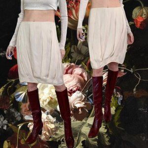 Gary Graham Cream 100% Silk Skirt Pleated Scalloped Hem Hand finished 30" waist